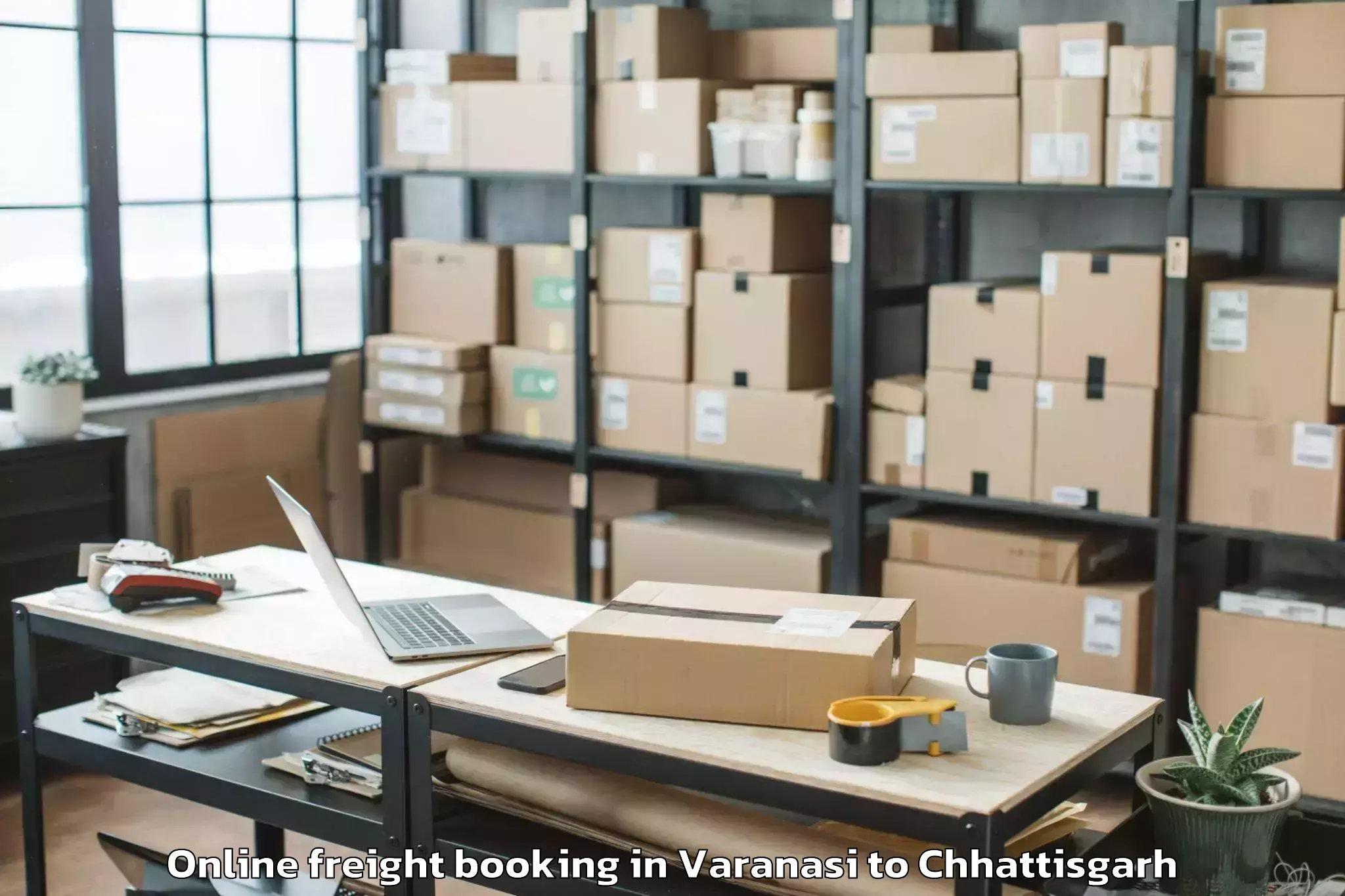 Top Varanasi to Sarangarh Online Freight Booking Available